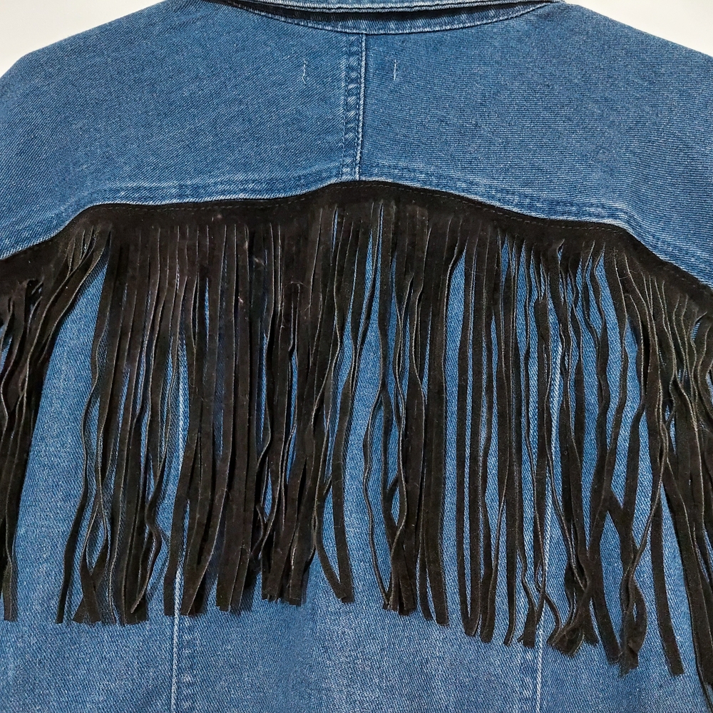 SHEIN Blue Jean Jacket with Black Fringe Western Rodeo Fun Festival - Picture 6 of 8